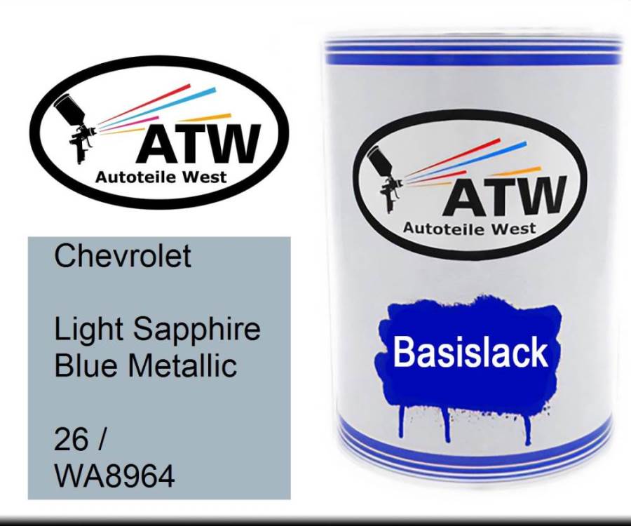 Chevrolet, Light Sapphire Blue Metallic, 26 / WA8964: 500ml Lackdose, von ATW Autoteile West.